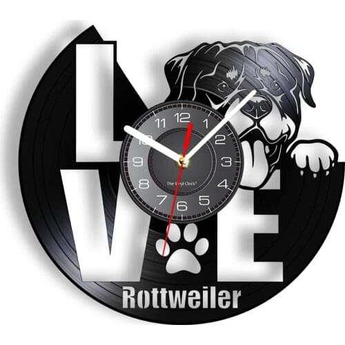 Love Rottweiler Vinyl LP Record Wall Clock Domestic Dog Breed Home Decor Watch Rottweiler Metzgerhund Dog Puppy Lover Gift