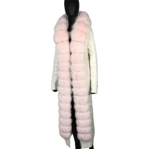 Knitted Cashmere Cardigan hooded with real fox fur collar full sleeves loose Fashion long Europe American sweater with hood wom