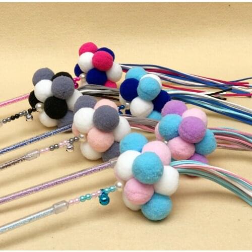 New fashion cute cat tassel hair ball fairy funny cat stick with bell puzzle interactive funny cat pole toy spot