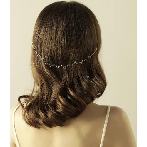 Romantic Sweetheart Bridal Headdress Alloy Crystal Chain Headband with Ribbon for Wedding Perform Studio Travel Photo O809