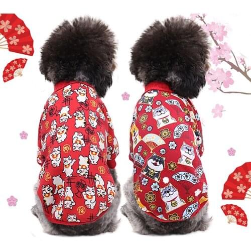 Japanese Style Dog Cat Pet Clothes Autumn and Winter Sweater Velvet Warm Small and Medium-sized Dog Clothing Polyester Ethnic