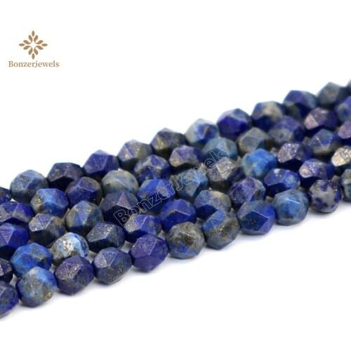 Lazuli Wholesale Lapis Bead Diamonds Faceted Blue Stone Round Star Cut Polygon Beads For Jewelry Making Bracelet 15inch 6/8/10mm