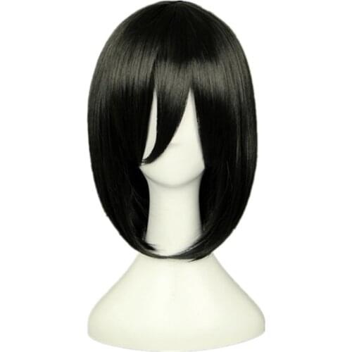 Attack on Titan Mikasa Ackerman Cosplay Wigs Black Straight Bob Heat Resistant Synthetic Hair Halloween Carnival Costume Wig