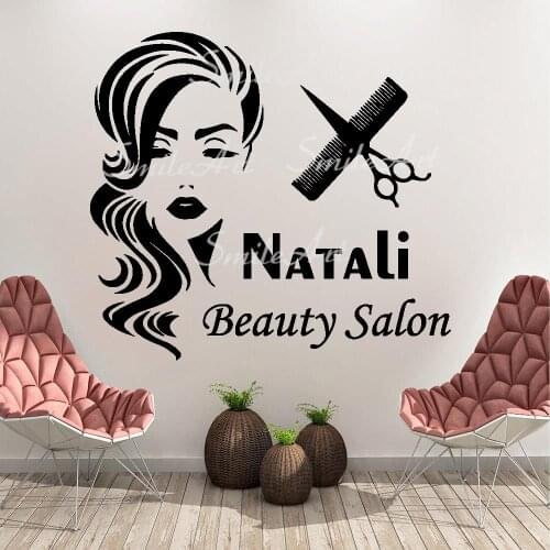 Lovely Custom Name Beauty Salon Decal Removable Vinyl Mural Poster For Kids Rooms Decoration Wall Art MURAL Drop Shipping