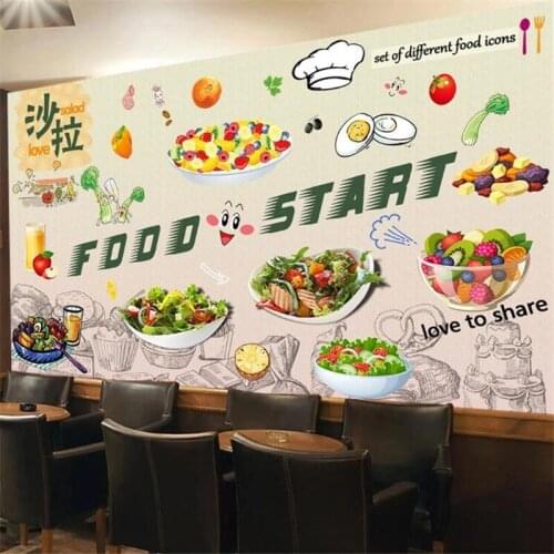 Custom Fresh Fruit and Vegetable Food Wall Paper 3D Salad Restaurant Snack Bar Industrial Decor Background Mural Wallpaper 3D