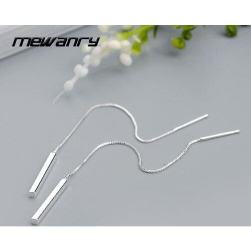 MEWANRY Prevent Allergy 925 Sterling Silver Drop Earrings for Women New Trend Elegant Simple Line Geometric Tassel Party Jewelry