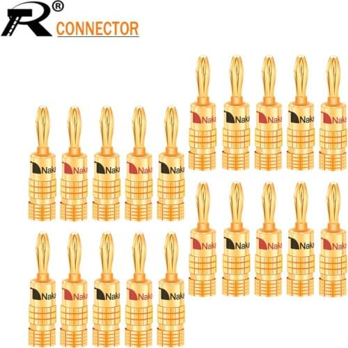 100pcs Nakamichi Banana plug 24K Gold Plated Copper BFA 4mm Banana connector Male Speaker plug black&red