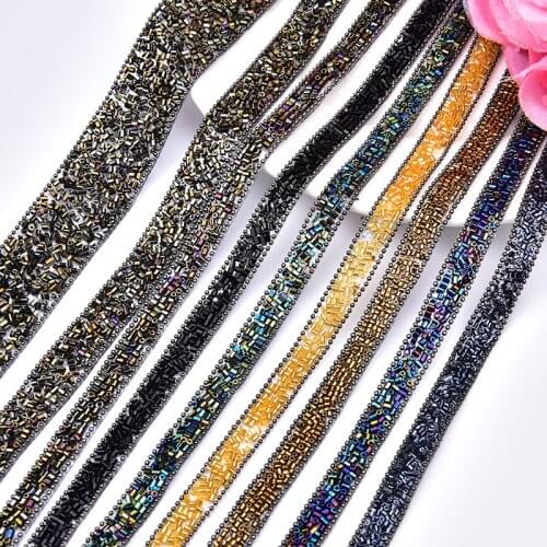 2 yard rhinestone mesh Chain Hotfix Crystal diamond 1cm width Trim Bridal Wedding dress belt decorative Costume Applique
