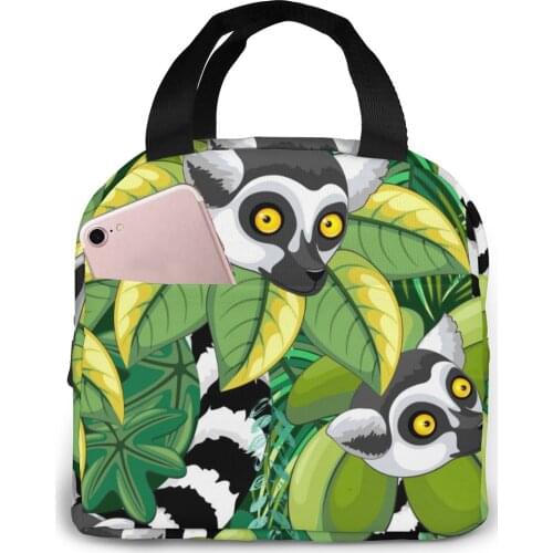 Lunch Bag Lemurs Of Madagascar In Exotic Jungle Insulated Lunch Box Tote Cooler Bag Bento Pouch Lunch Container Food Storage Bag