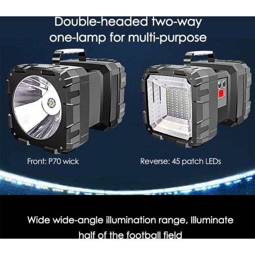 Super Bright Double Head Flashlight Searchlight USB Rechargeable Portable Outdoor Emergency Light Solar Work Light Fishing Light