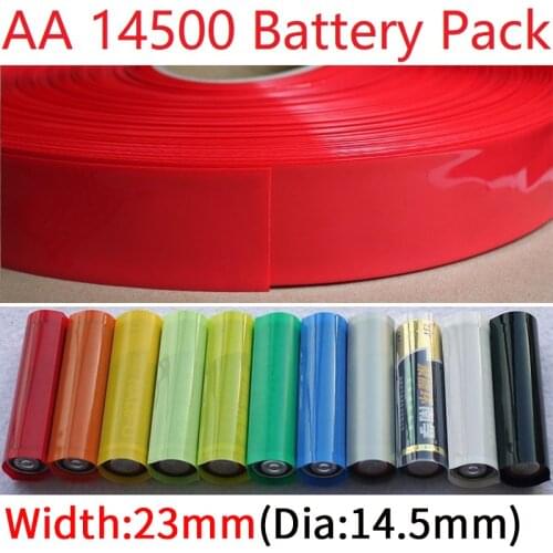 5M Width 23mm AA 14500 Lithium Battery Pack PVC Heat Shrink Tube Dia 14.5mm Insulated Film Wrap Protect Case Pack Cable Sleeve