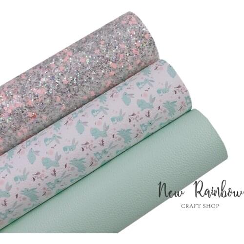 New Rainbow 30x22cm/Sheet Easter Bunnies 3PCS Bundle Litchi Leatherette Glitter Fabric For Bows, Accessories, DIY Craft Handmade