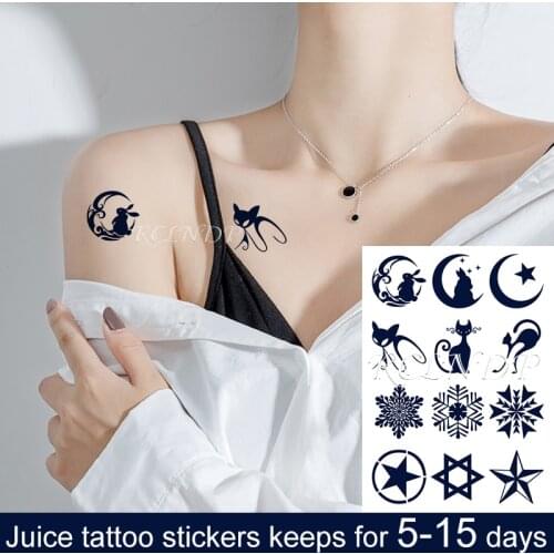 Waterproof Temporary Juice ink Tattoo Sticker Moon Star Rabbit Fox Cat Snow Pattern Fruit Gel Long lasting Art for Men Women