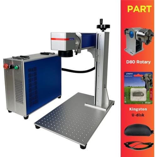 20W 30W 50W Fiber Laser Marking Machine With Marking Rotary Parts D80 Raycus JPT Laser Source Engraver Metal Gold Steel Brass
