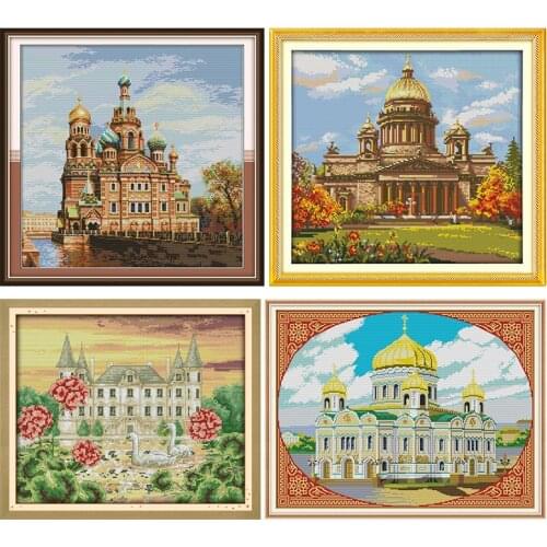 Embroidery The Swan Castle Cross Stitch Kit Stamped Patterns Counted 11CT 14CT Printed Canvas Handmade Needlework Decoration Set