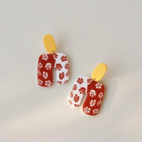 AOMU 2020 Korea New Creative Graffiti Colorful Flower Pattern Acrylic Long Dangle Drop Earrings for Women Jewelry