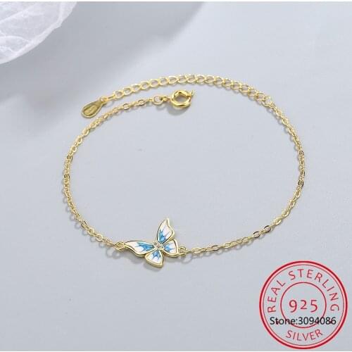 925 Sterling Silver Cute Bracelet Simple Korean Style Trendy Student Fashion Flash Diamond Shell Butterfly Bracelet Female