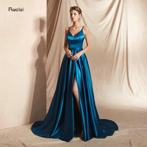 Sexy Front Slit Evening Dresses Long abendkleider Spaghetti Strap Prom Gown Women Formal Party Evening Dress robe de soiree