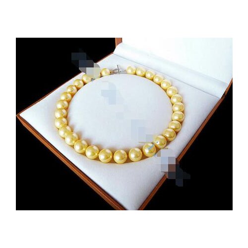 Women Gift word Love Free shipping 12mm AAA+ Yellow South Sea shell Pearl Necklace 18-36 inch Genuine Lucky Ladys jewelry Fine