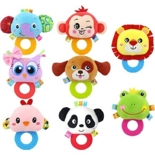 Animal Hand Bells Teether Rattle Doll Plush Baby Rattles Toys Infant Newbron Early Education Toys Monkey Panda Lion 0-12 Months