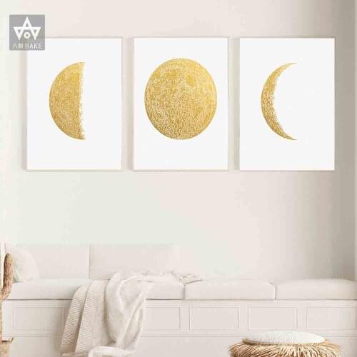 Gold Moon Phase Canvas Posters and Prints Minimalist Luna Wall Art Abstract Painting Decoration Pictures Modern Home Wall Decor