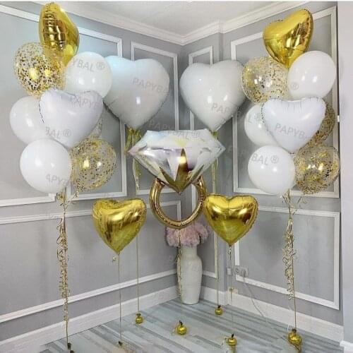 1Set Wedding Foil Balloons Set Bridal Shower Party Backdrop Decors Supplies Heart Gold Confetti Clear Latex Balloons Globos