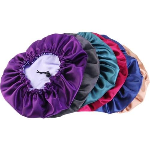 1Pcs Bath cap Double Color For Women Pure Color Night Sleep Cap High Elastic Sleeping Hat Hair Care Bonnet Adjustable