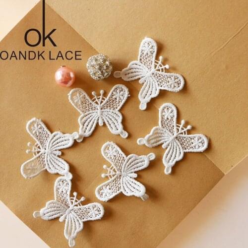 10PCS Lace clothing accessories exports fine white bow soluble lace embroidery 6.5cm*5cm hot sale