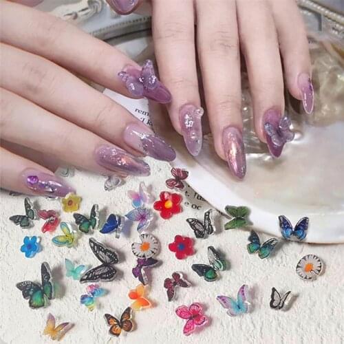 12 Sheets Resin Nail Sticker Fashion 3D Butterfly Glitters Rhinestones Creative Nail Art Decal Manicure Decal Stickers Sequins