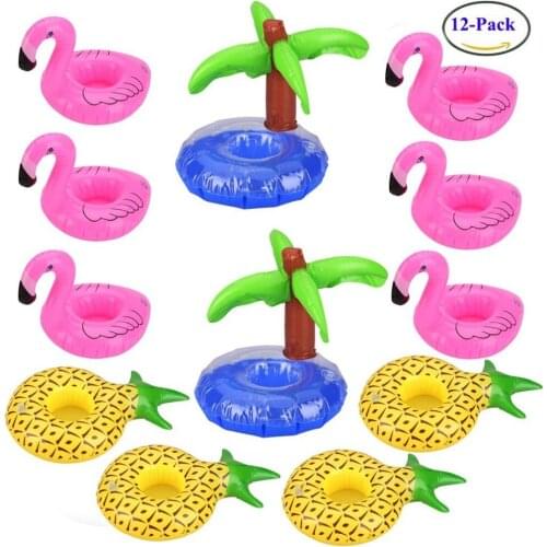 12 Pack Summer Inflatable Drink Holders 6 PCS Pink Flamingo 4 PCS Pineapple and 2 PCS Palm Trees Drink Float - Float Your Drinks