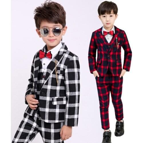 2021 Checkered Boy Festive Costume Classic Children Wedding Suits Formal Kids Party Clothes Dresses Baby Christmas Uniform Sets