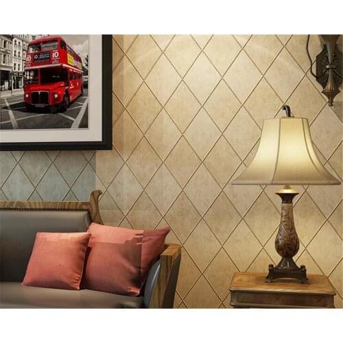 Beibehang Retro 3D Wallpaper Grid Dark Red Beige Living Room Bedroom Wallpaper TV Bedside Background wallpaper for walls 3 d