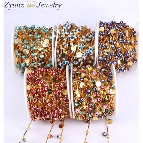 5 Meters, Eye Beads Metal Chain Gold Chain Women Colorful Link Chain Charm Jewelry Accessories