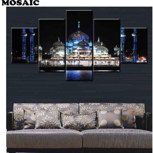 5D Diamond Embroidery landscape/Night castle,Diy Diamond Painting full square round drill Diamond Picture Mosaic 5pcs home deocr
