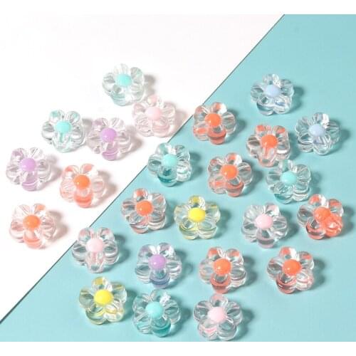 Linsoir Acrylic beads for jewelry making flower shape12.5mm thickness 4mm big size mix color wholesale jewelry