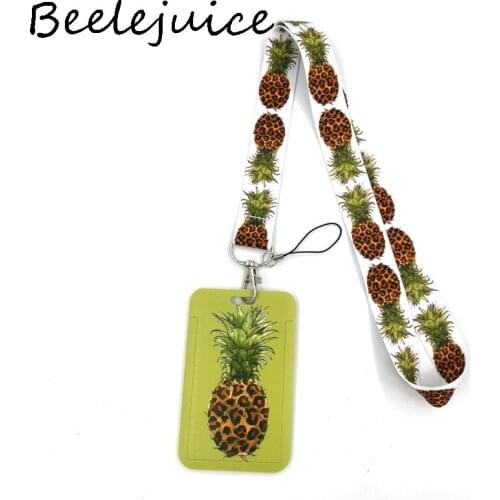 12sets Fruit Leopard Pineapple Lanyard Credit Card ID Holder Bag Student Women Travel Card Cover Badge Car Keychain Decorations