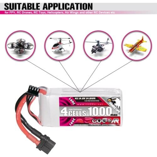 CODDAR 1000mAh 140C 14.8V 4S LiPo Battery Pack With XT60 Plug For FPV Drone RC Quadcopter Boat Parts