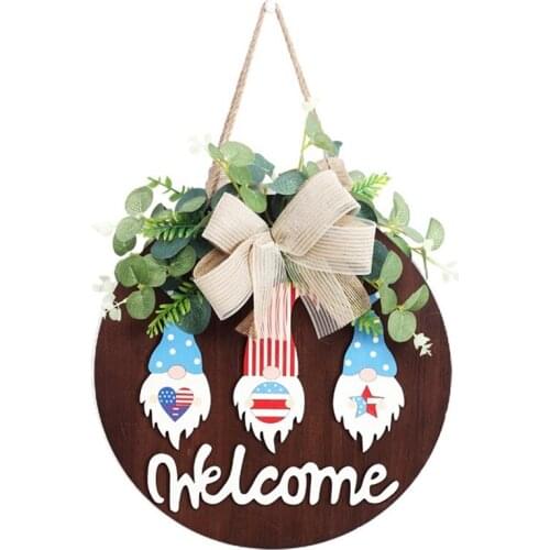 Independence Day Gnome Welcome Wood Sign 4Th of July Gnome Welcome Door Sign Hanging Wall for Porch Front Door