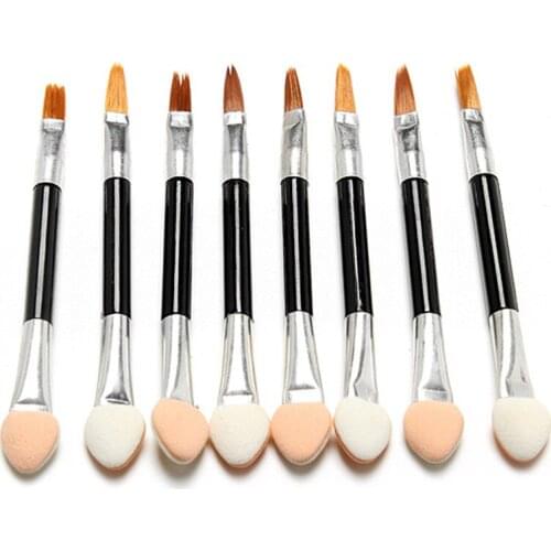 50pcs Double Side Angled Eye Brush Sponge Eyeshadow Applicators Makeup Brush with Metal Handle