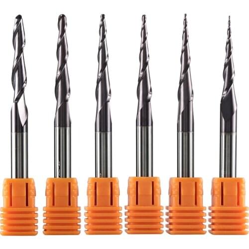 1 pcs Tungsten solid carbide Coated Taper Ball Nose CNC milling cutter router bits for wood and cutters for metal end mill