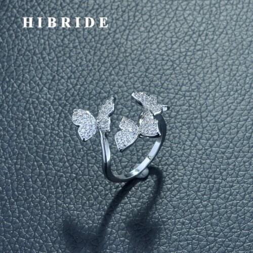 HIBRIDE Fasihon New Design Butterfly Shape Open Adjustable Rings for Women Jewelry Fashion Ring Anillos Anniversary Gifts R-269
