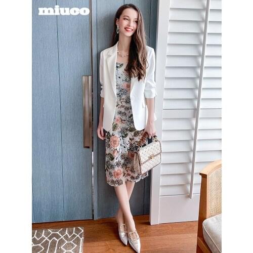 One button slim suit coat+Two piece Floral Dress 2021 High Quality Top Quality