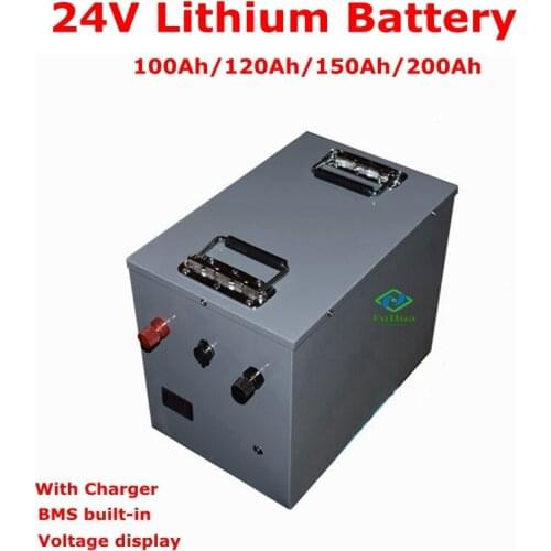24V 100Ah 120Ah 150Ah 200Ah Lithium li ion battery BMS 100A for RV Electric boat solar system inverter carvances+10A Charger