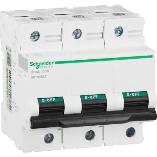 Original export C120L miniature circuit breaker 3P D curve 63A rated working voltage 400VAC 50 / 60Hz A9N19838