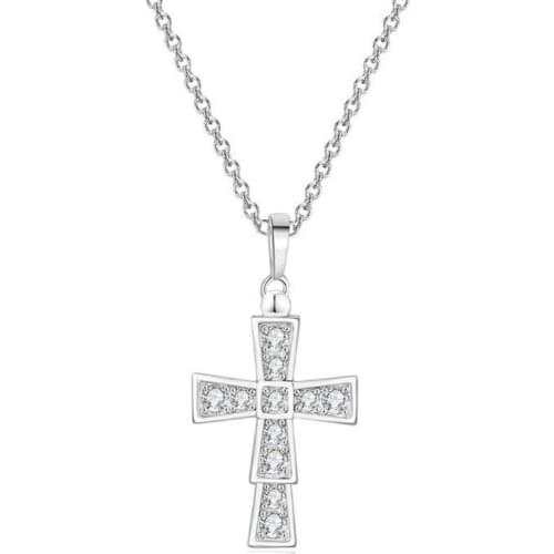 Fashion Cross Crystal Necklace for Women Elegant Female Jewelry Clavicle Pendant Necklaces Crucifix Christian Ornament Gifts