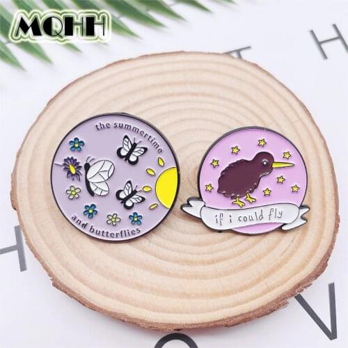 Cartoon Sweet Round Animal Pin Bird Butterfly Bee Flower Rose Brooch Alloy Badge Clothes Bag Accessories Fashion Woman Jewelry