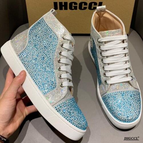 New Men’s High quality brand designer rivet shoes Womens Large Size Brand Designer High Top Boots Mens Sneakers A25