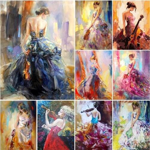 5D DIY Diamond Painting Violin Woman Cross Stitch Kit Full Drill Square Embroidery Mosaic Art Picture of Rhinestones Decor Gift