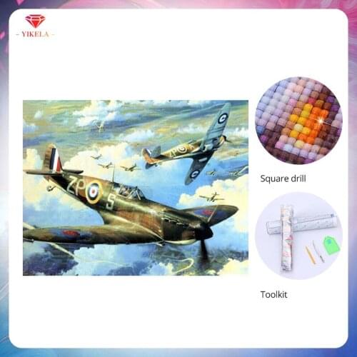 YIKELA 5D Diamond Painting Needlework Cross Stitch Kit Pattern Wall Sticker Mosaic Airplane Series Diamond Embroidery Painting