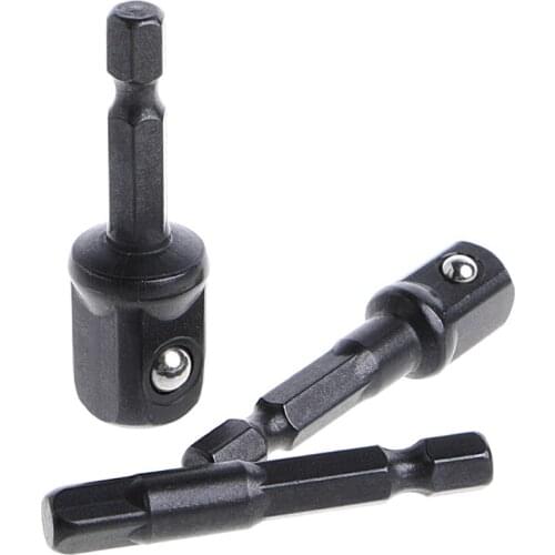 3 Pcs Socket Adapter Set Hex Shank to 1/4 3/8 1/2 Inch Impact Driver Drill Bits
